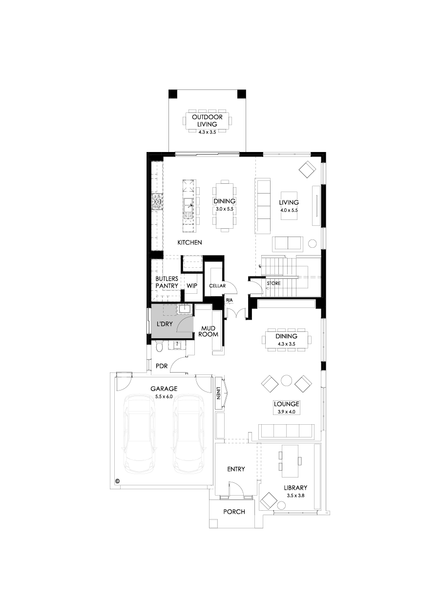 45 Ground Floor Floorplan (Rear flip with butler's pantry )