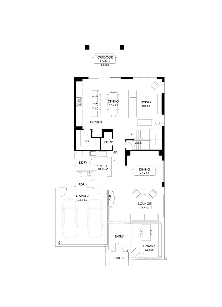 45 Ground Floor Floorplan (Rear flip)