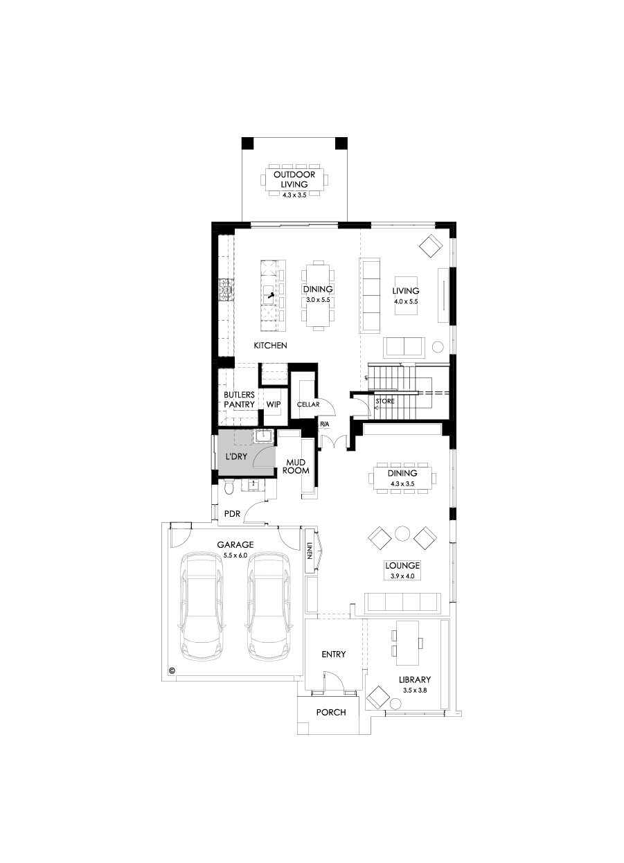 45 Ground Floor Floorplan (Rear flip)