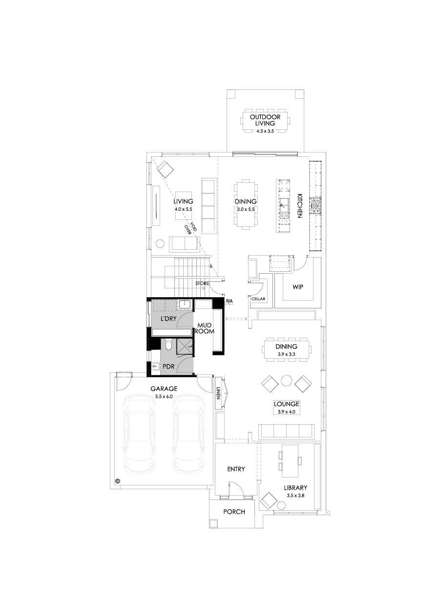 45 Ground Floor Floorplan (Shower to powder)