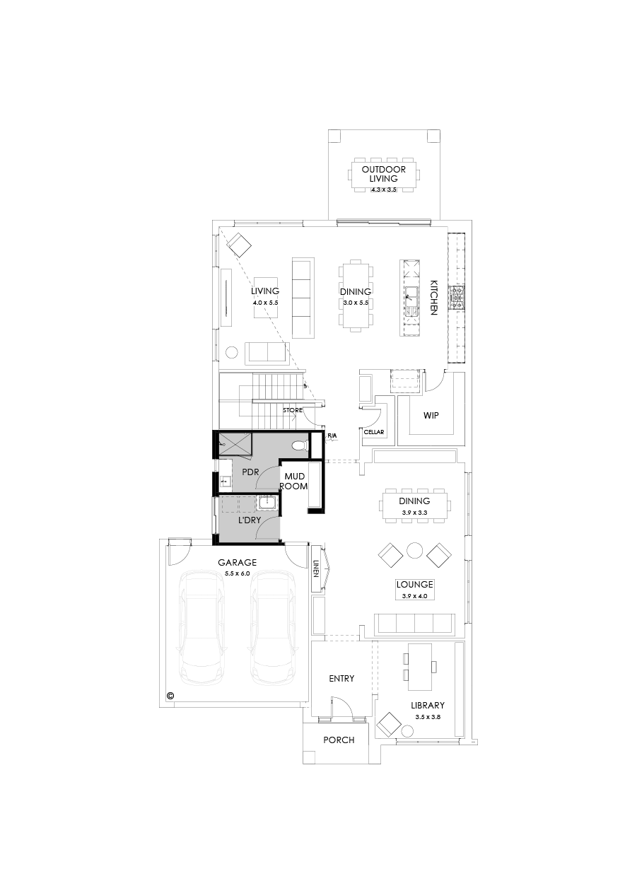 45 Ground Floor Floorplan (Shower to powder)