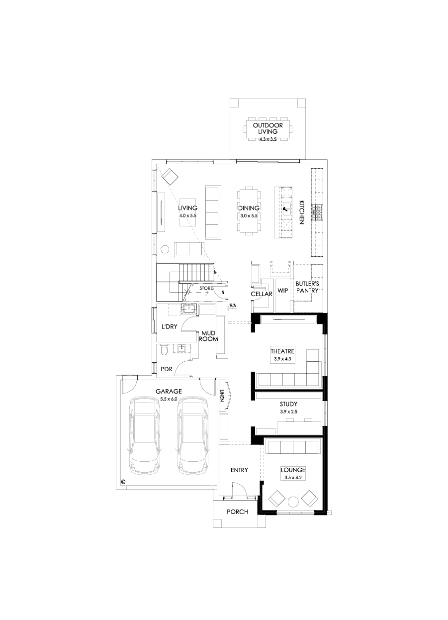 45 Ground Floor Floorplan (Theatre)