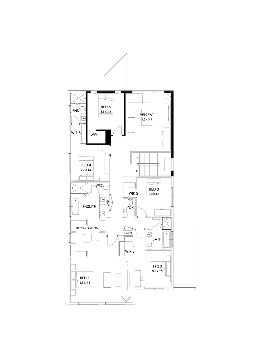 45 First Floor Floorplan (5th bedroom - Flipped)