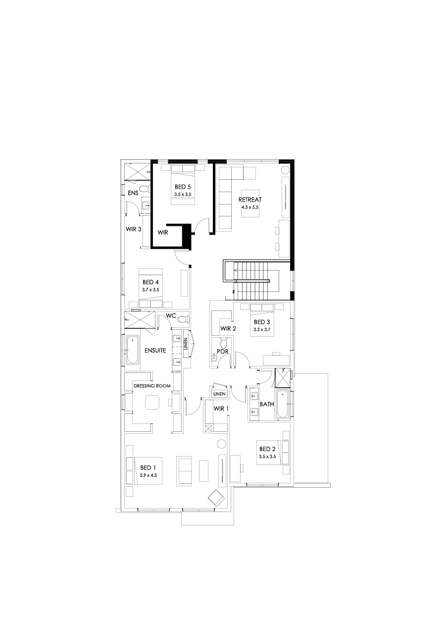 45 First Floor Floorplan (5th bedroom - Flipped)