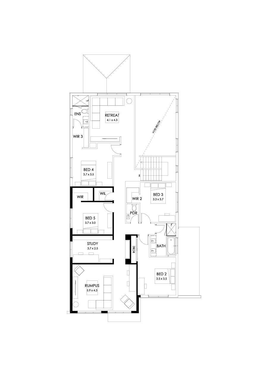 45 First Floor Floorplan (Alternate bed 1 - Flipped)