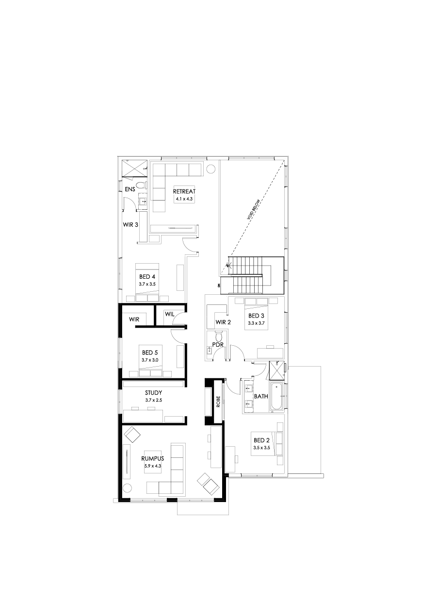 45 First Floor Floorplan (Alternate bed 1 - Flipped)