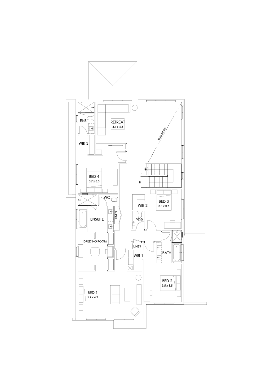 45 First Floor Floorplan (Larger kitchen - Flipped)