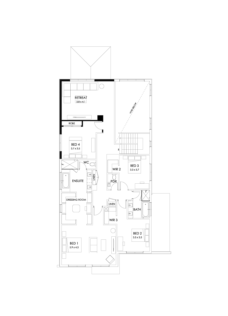 45 First Floor Floorplan (No minor ensuite - Flipped)