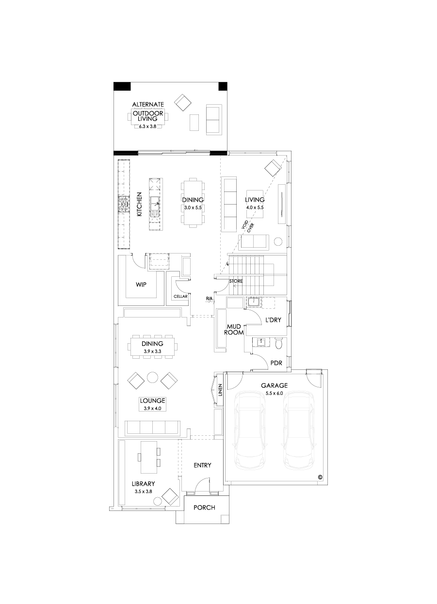 45 Ground Floor Floorplan (Alternate grand outdoor living - Flipped)