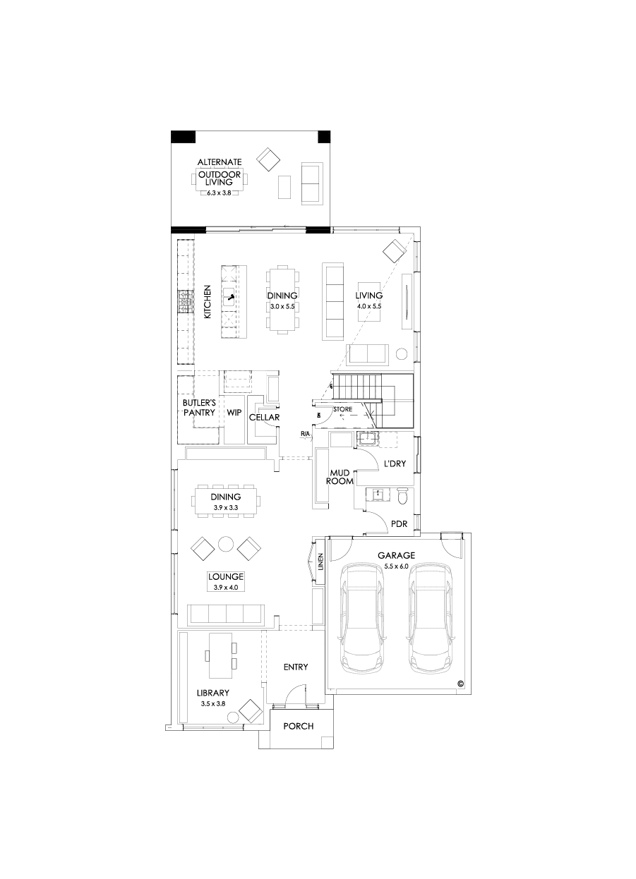 45 Ground Floor Floorplan (Alternate grand outdoor living - Flipped)