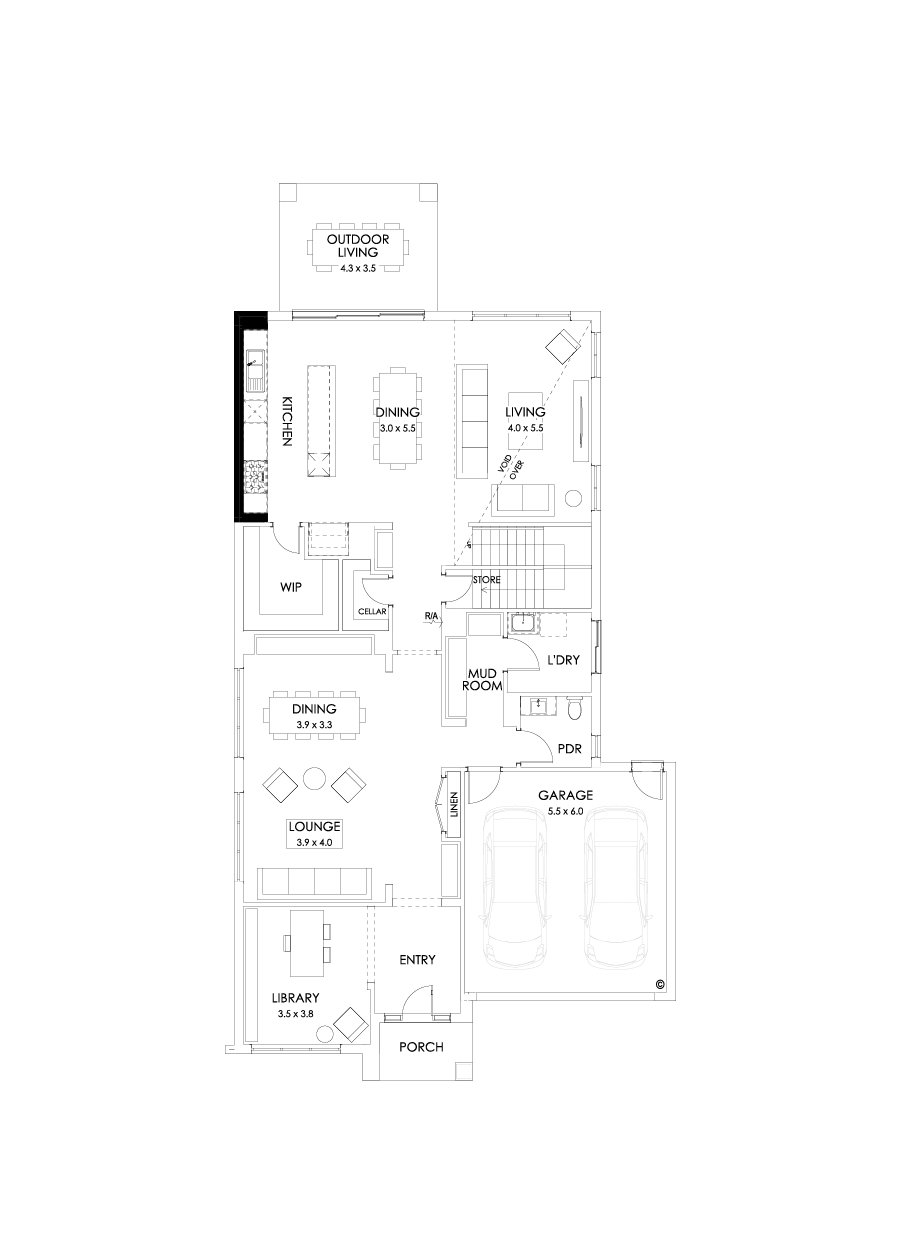 45 Ground Floor Floorplan (Alternate kitchen - Flipped)