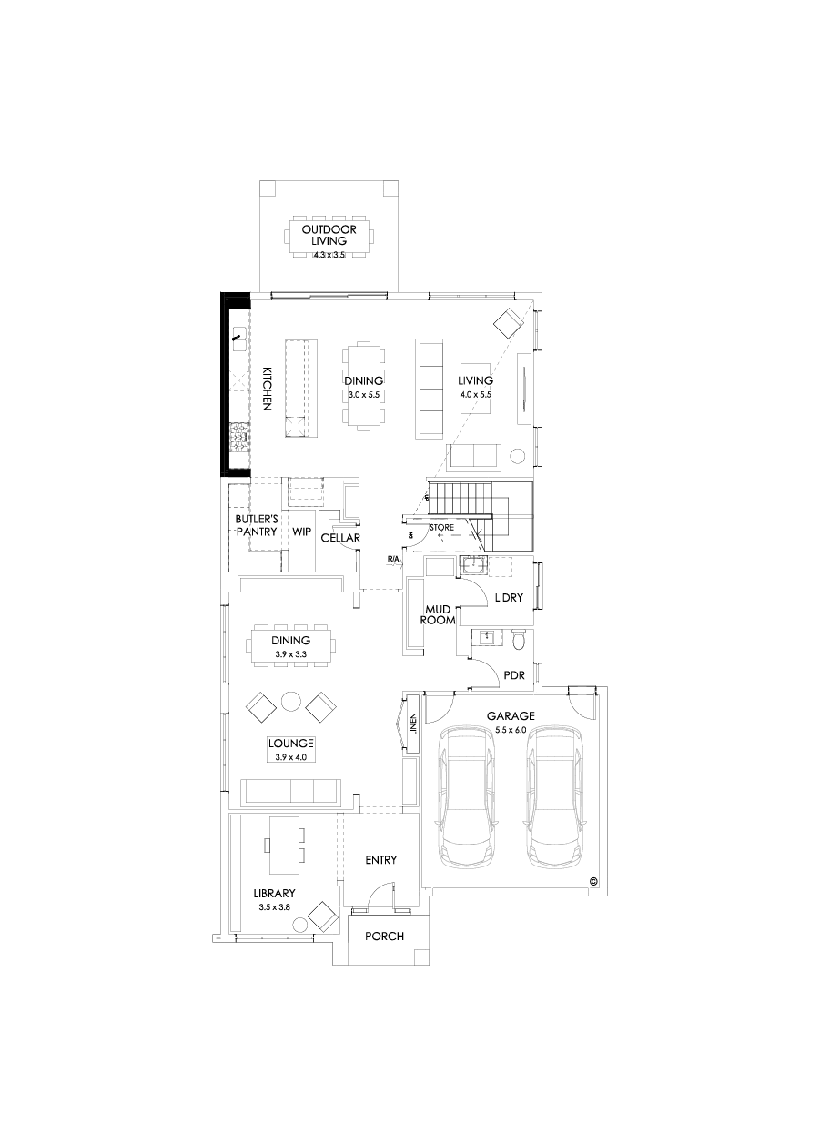 45 Ground Floor Floorplan (Alternate kitchen - Flipped)