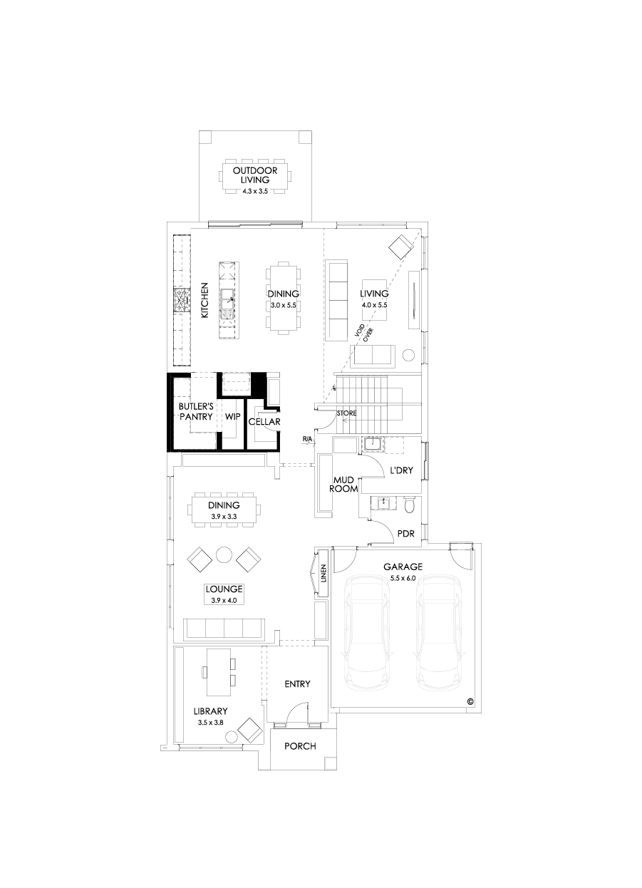 45 Ground Floor Floorplan (Butler's pantry - Included - Flipped)