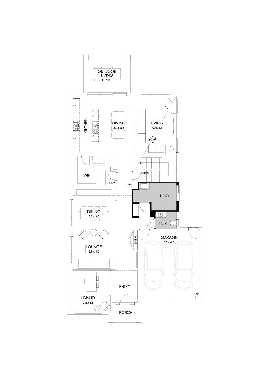 45 Ground Floor Floorplan (Grand laundry - Flipped)