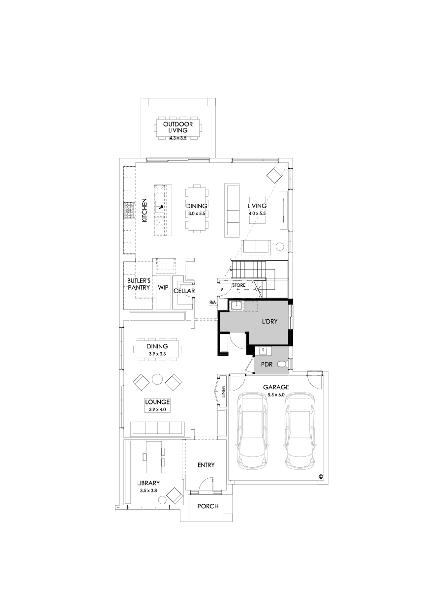 45 Ground Floor Floorplan (Grand laundry - Flipped)