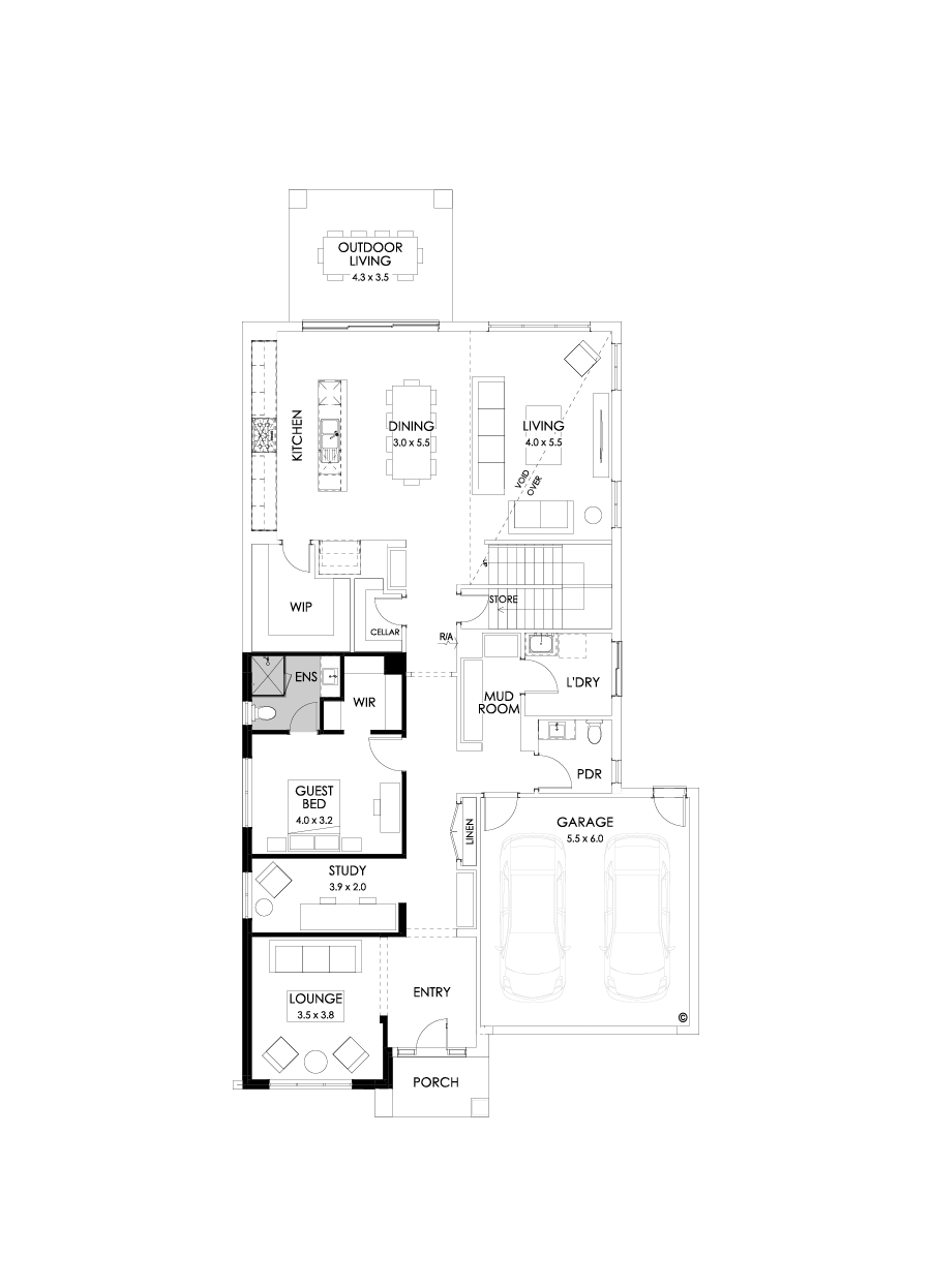 45 Ground Floor Floorplan (Guest bedroom - Flipped)