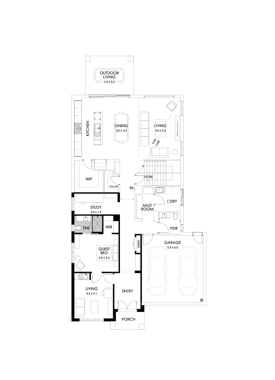 45 Ground Floor Floorplan (Guest wing - Flipped)
