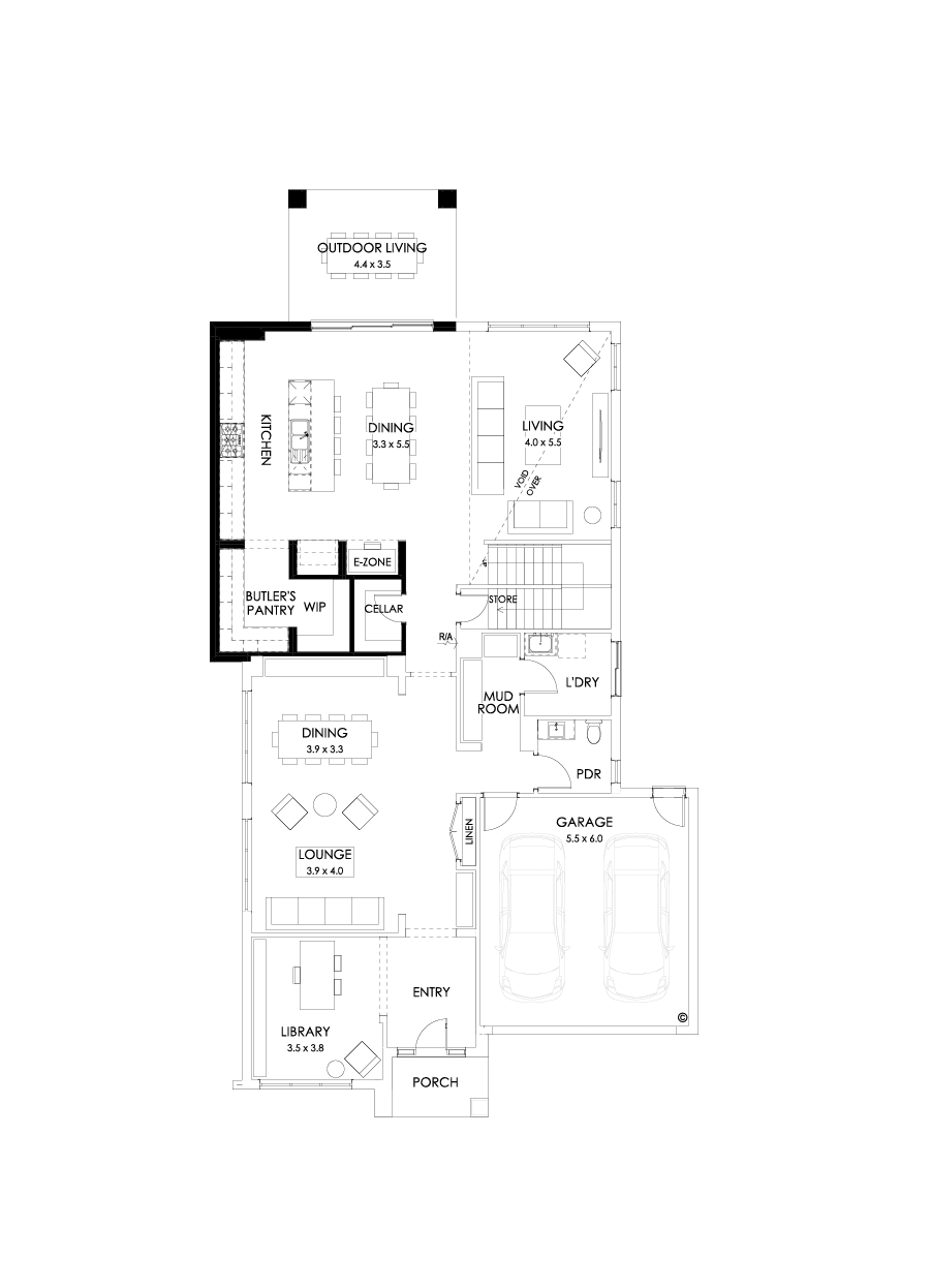 45 Ground Floor Floorplan (Larger kitchen - Flipped)