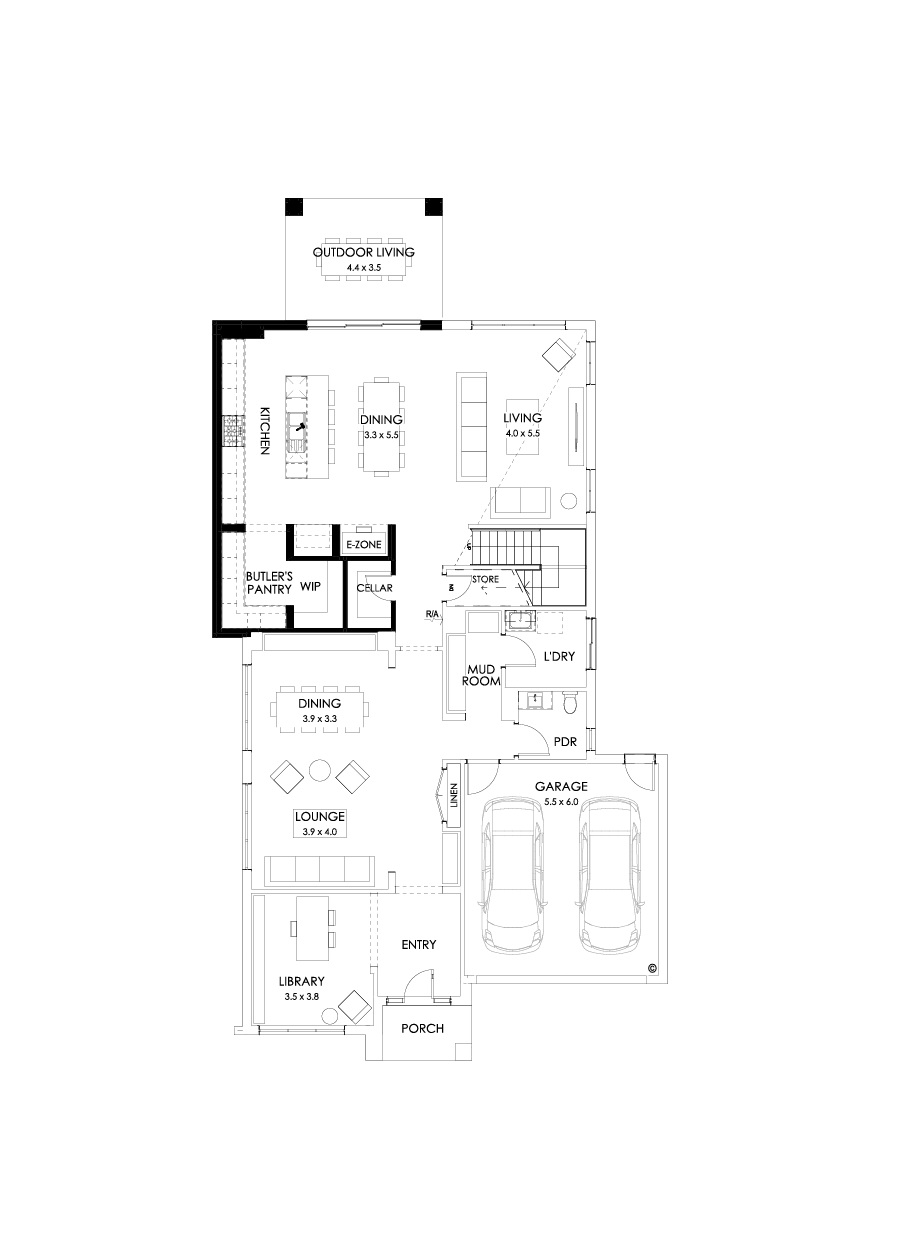 45 Ground Floor Floorplan (Larger kitchen - Flipped)