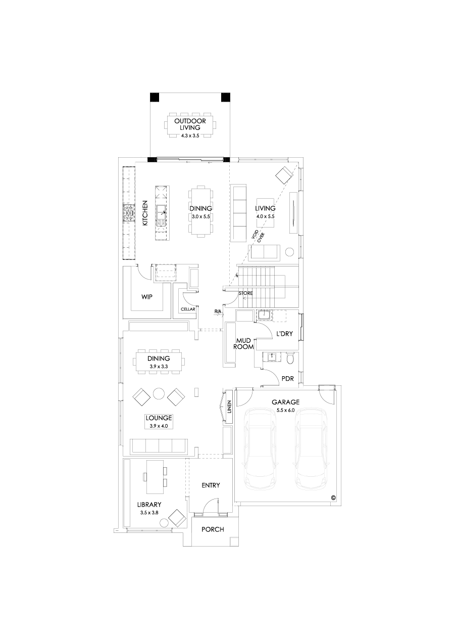 45 Ground Floor Floorplan (Rear balcony - Flipped)