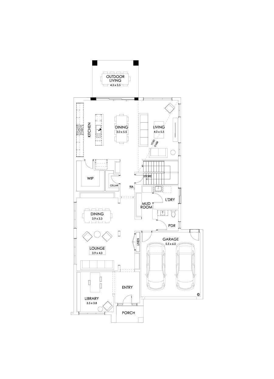 45 Ground Floor Floorplan (Rear balcony - Flipped)