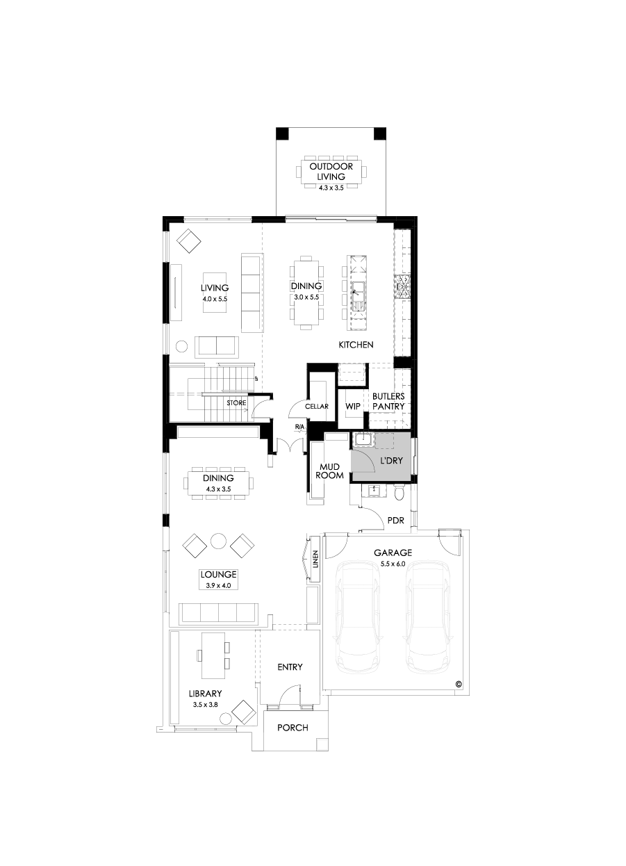 45 Ground Floor Floorplan (Rear flip with butler's pantry  - Flipped)
