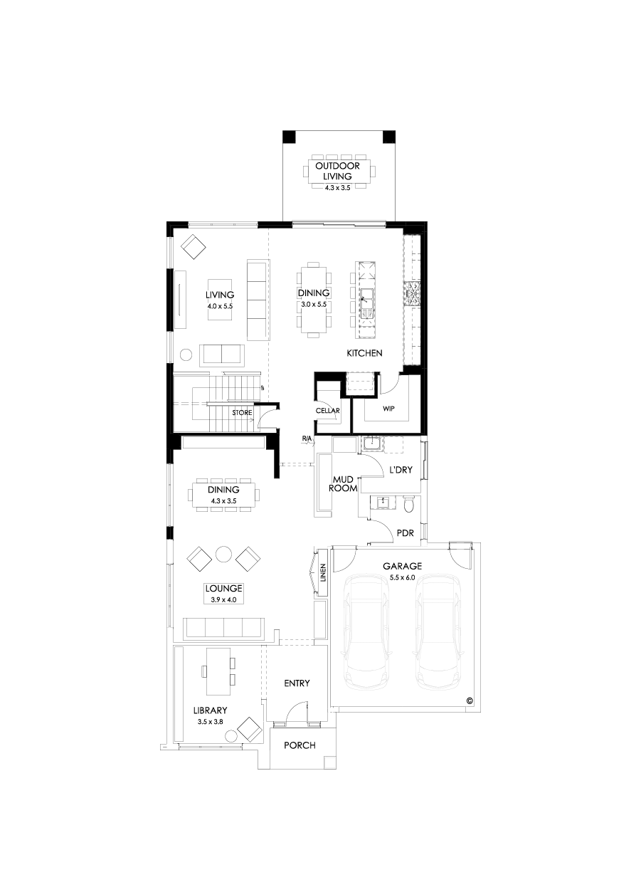 45 Ground Floor Floorplan (Rear flip - Flipped)
