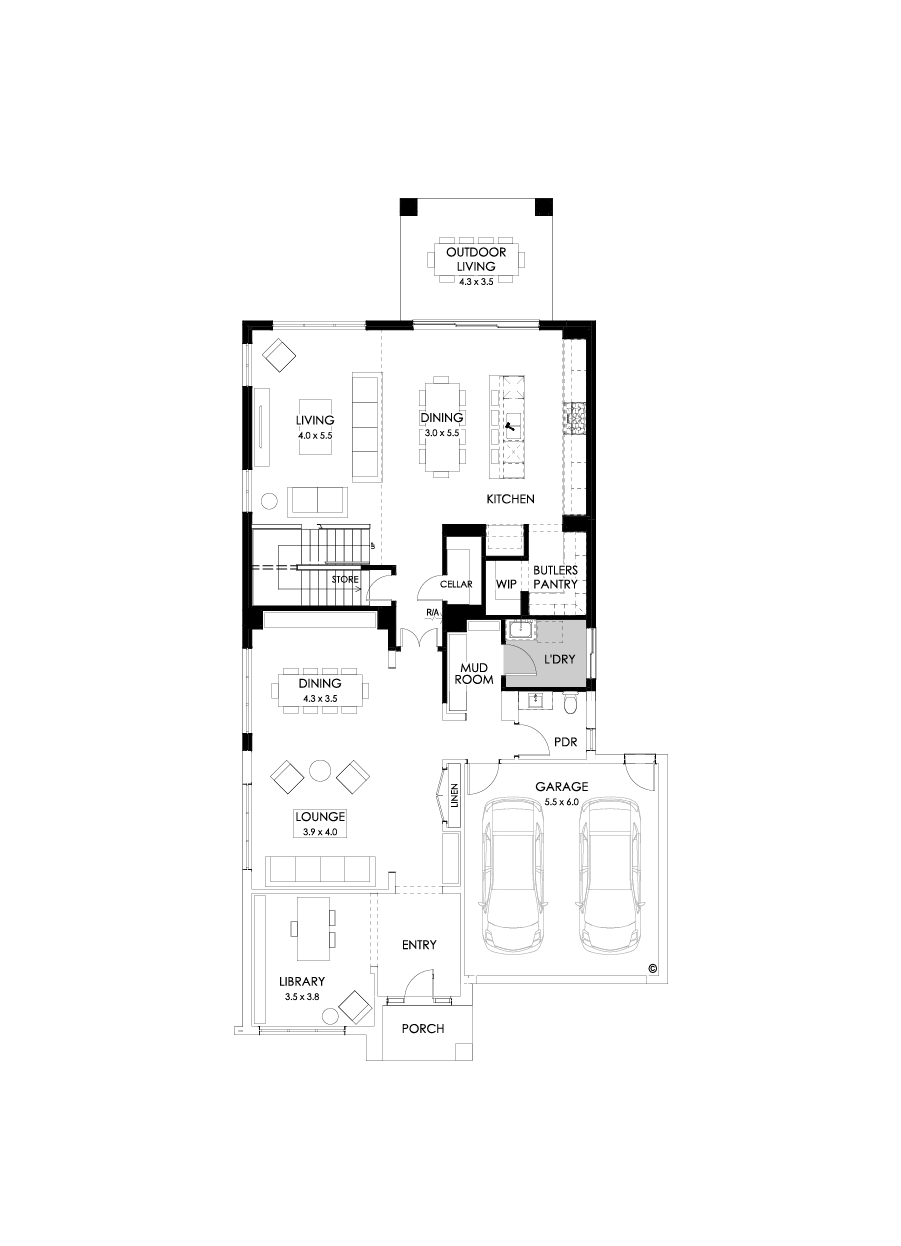 45 Ground Floor Floorplan (Rear flip - Flipped)