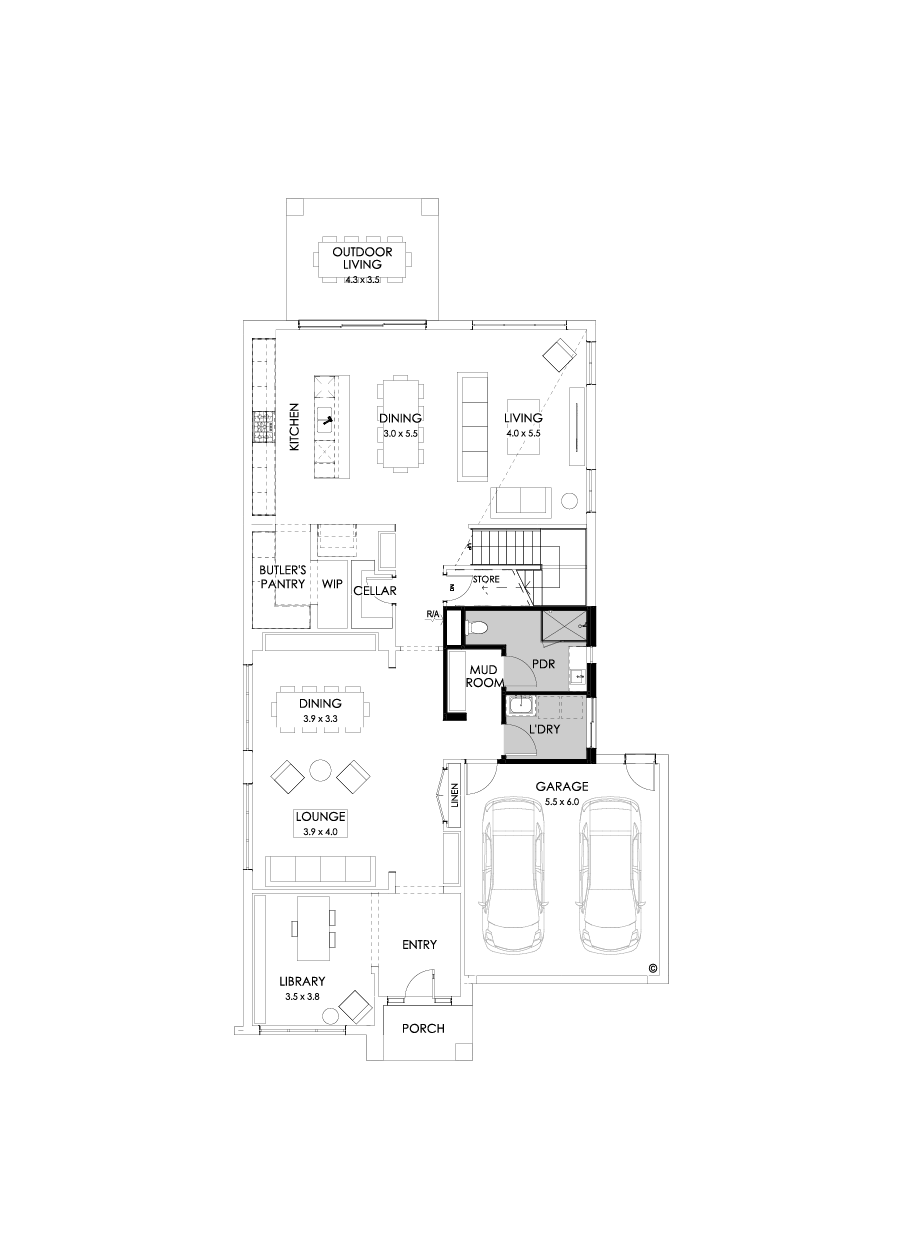 45 Ground Floor Floorplan (Shower to powder - Flipped)