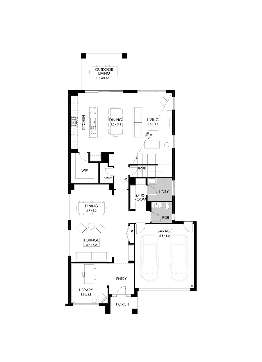 45 Ground Floor Floorplan (Standard  - Flipped)