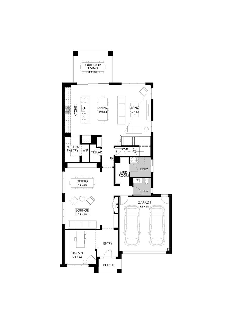 45 Ground Floor Floorplan (Standard  - Flipped)