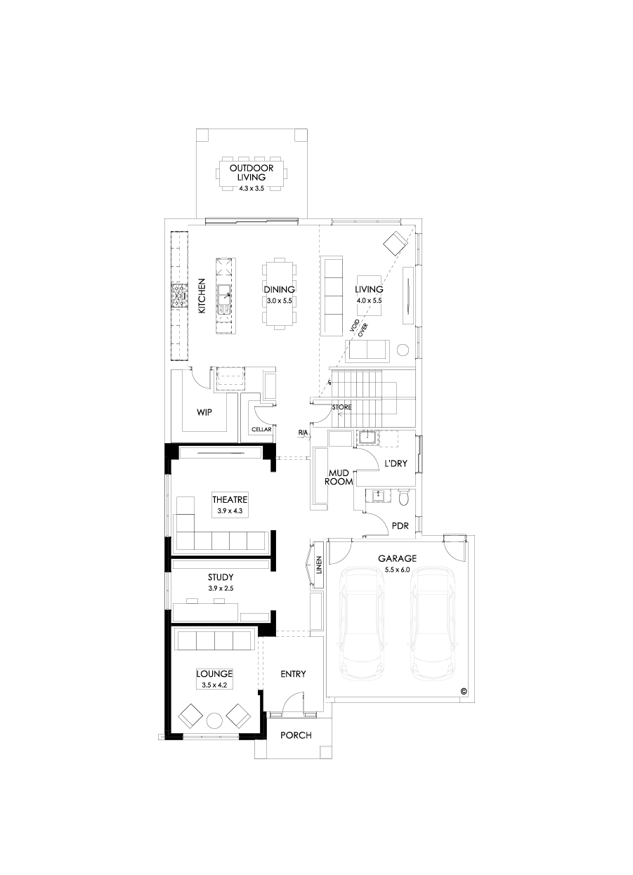 45 Ground Floor Floorplan (Theatre - Flipped)
