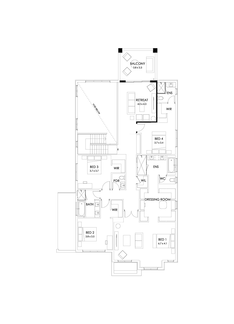 50 First Floor Floorplan (Rear balcony)