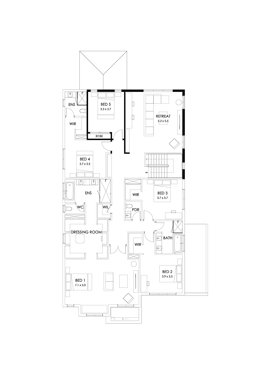 50 First Floor Floorplan (5th bedroom - Flipped)