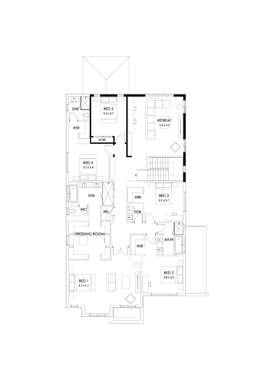 50 First Floor Floorplan (5th bedroom - Flipped)