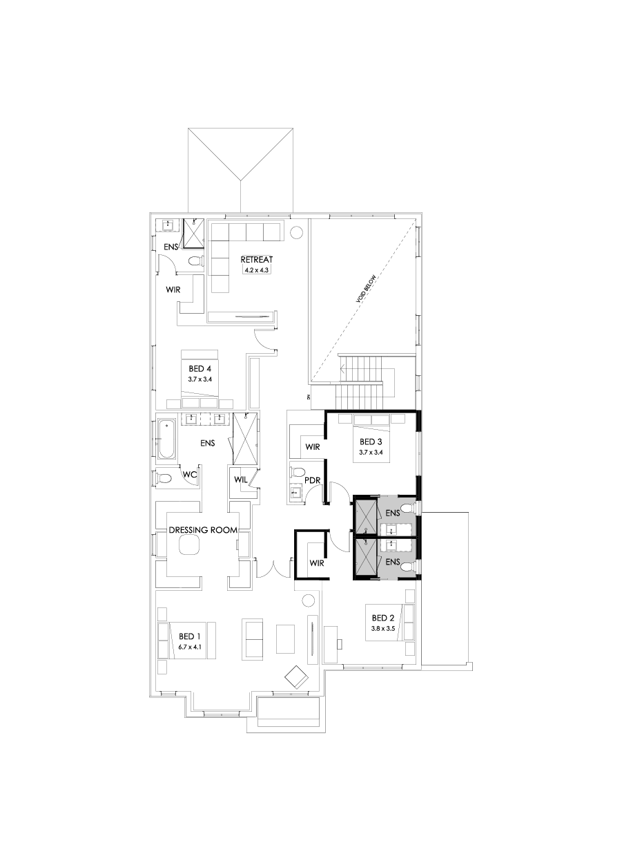 50 First Floor Floorplan (Ensuites to all bedrooms - Flipped)