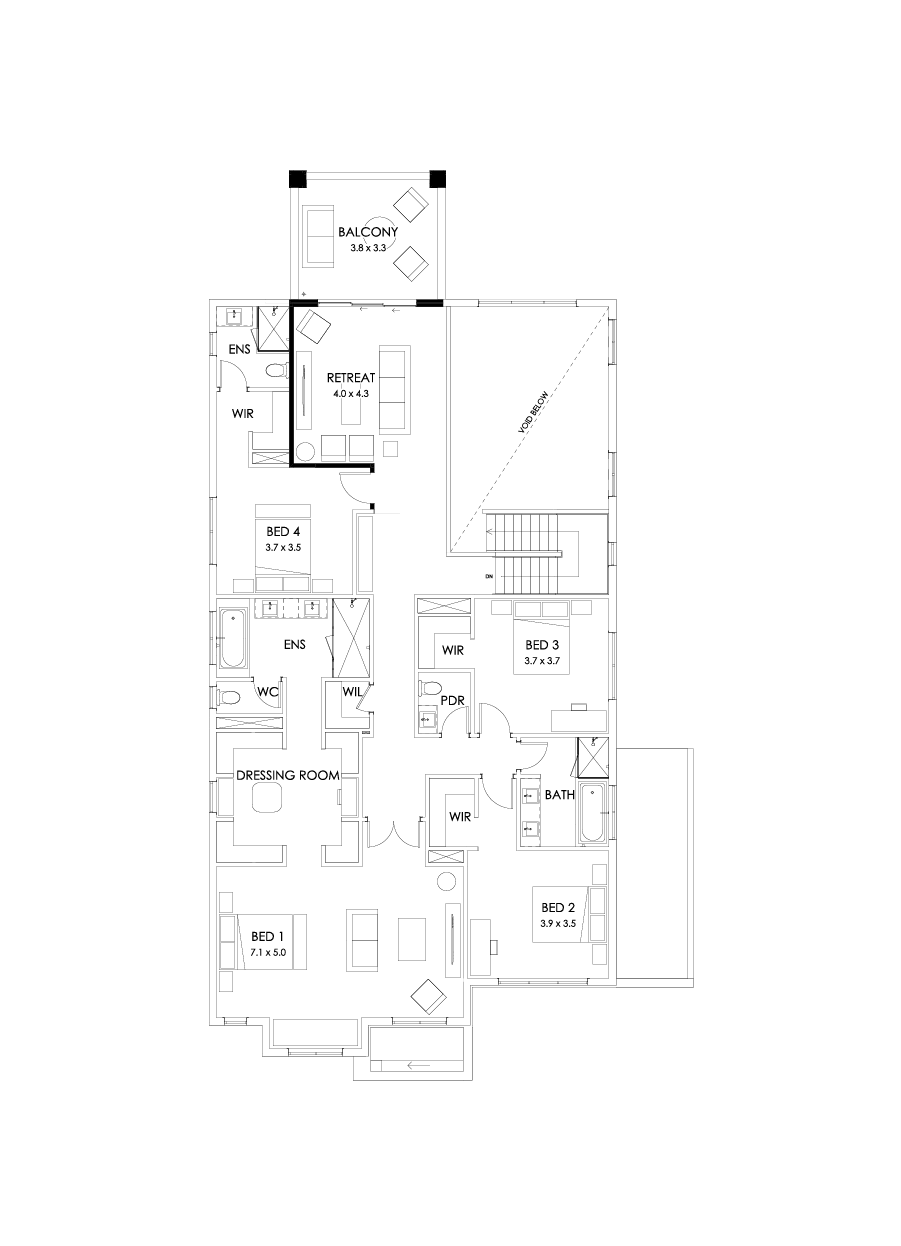 50 First Floor Floorplan (Rear balcony - Flipped)
