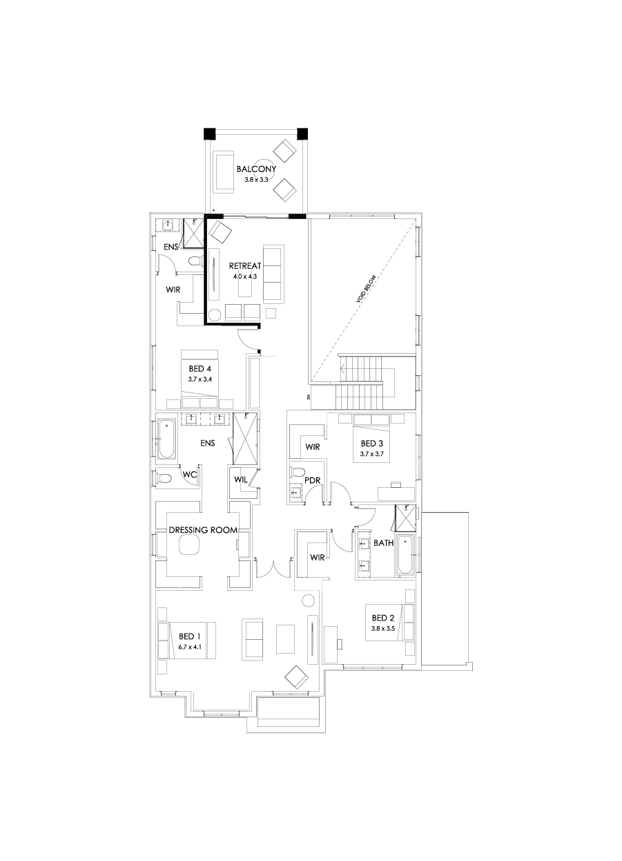 50 First Floor Floorplan (Rear balcony - Flipped)