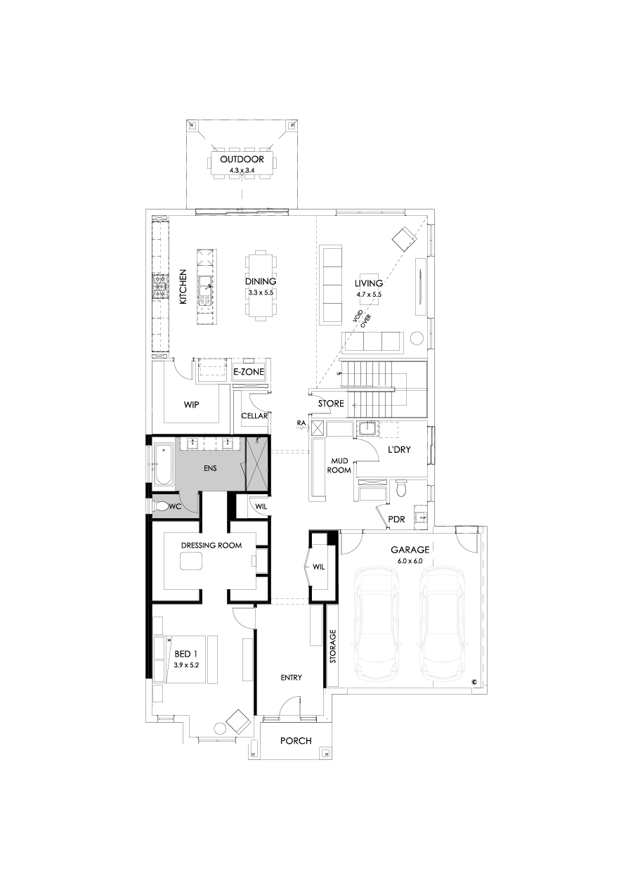50 Ground Floor Floorplan (Alternate bed 1 - Flipped)