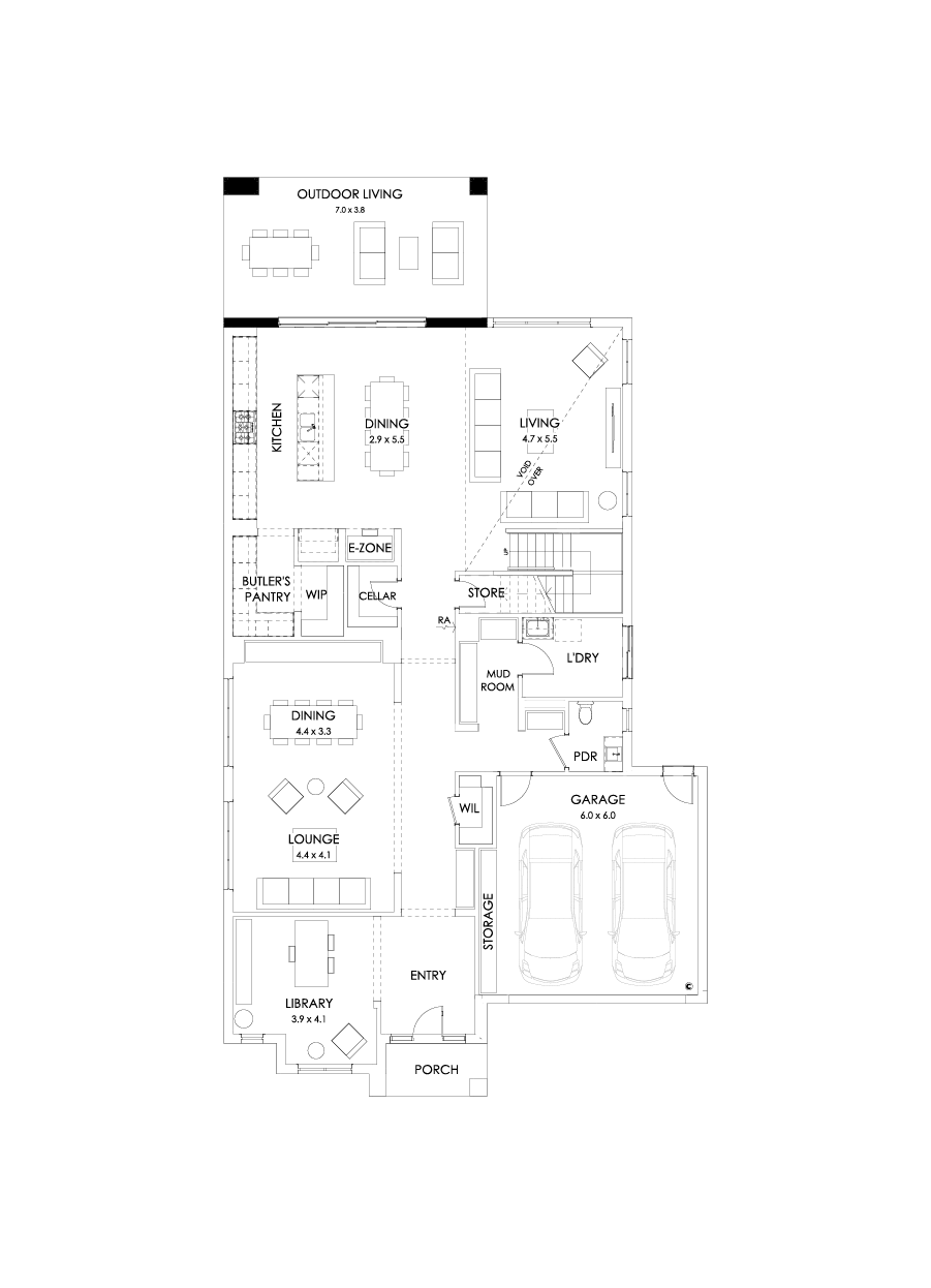 50 Ground Floor Floorplan (Alternate grand outdoor living - Flipped)