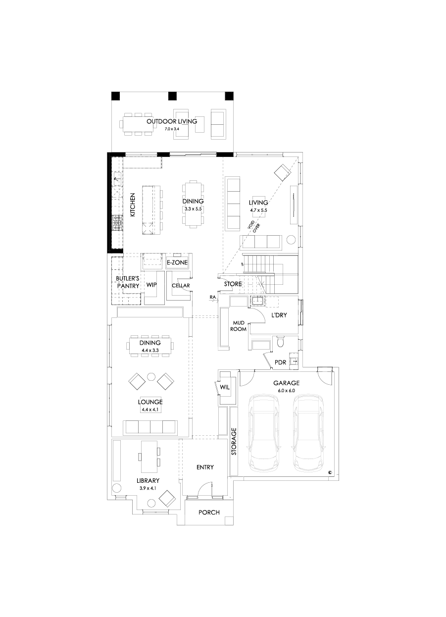 50 Ground Floor Floorplan (Alternate kitchen L-shape - Flipped)