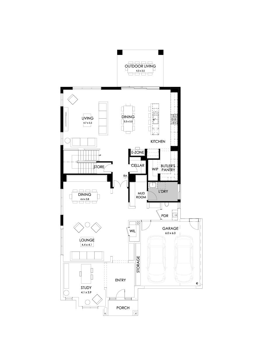 50 Ground Floor Floorplan (Rear Flip with butler’s pantry  - Flipped)