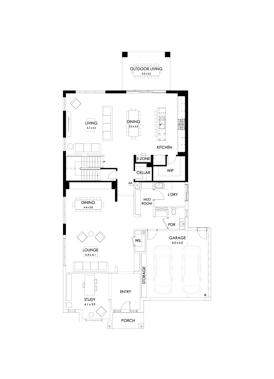 50 Ground Floor Floorplan (Rear flip - Flipped)