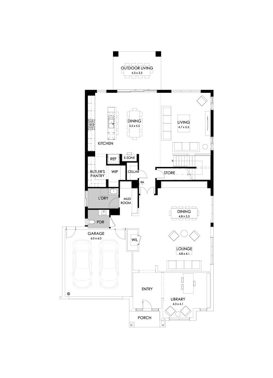 52 Ground Floor Floorplan (Rear flip with butler's pantry)