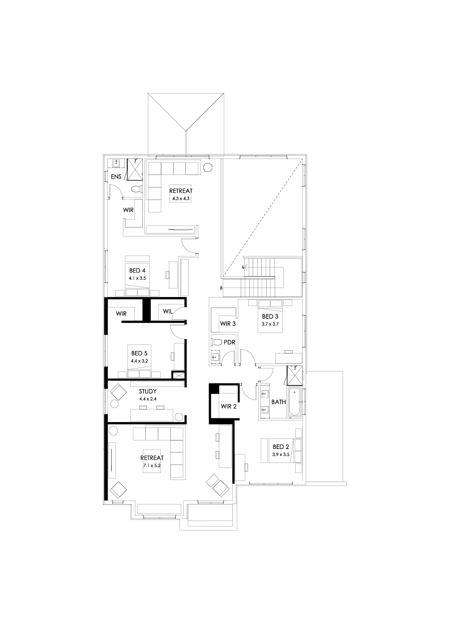 52 First Floor Floorplan (Alternate bed 1 - Flipped)