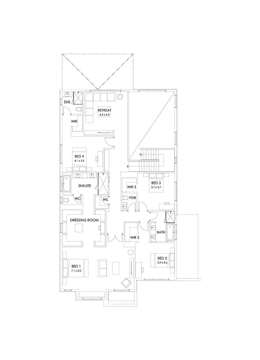 52 First Floor Floorplan (Alternate kitchen L-shape - Flipped)