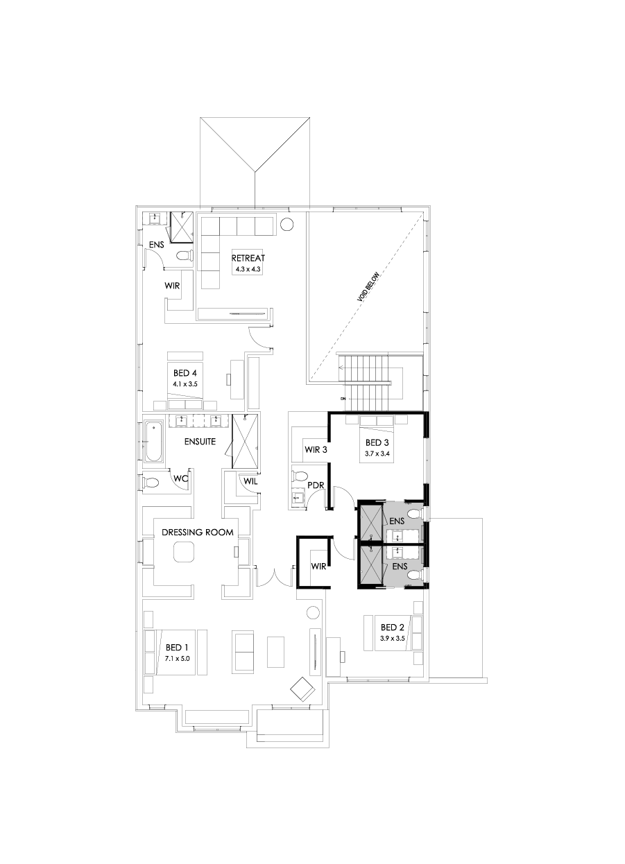 52 First Floor Floorplan (Ensuites to all bedrooms - Flipped)