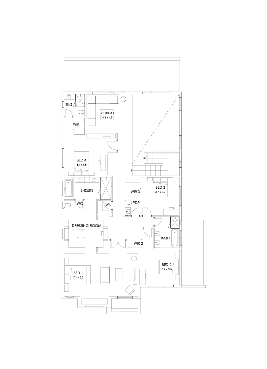 52 First Floor Floorplan (Larger kitchen and dining - Flipped)