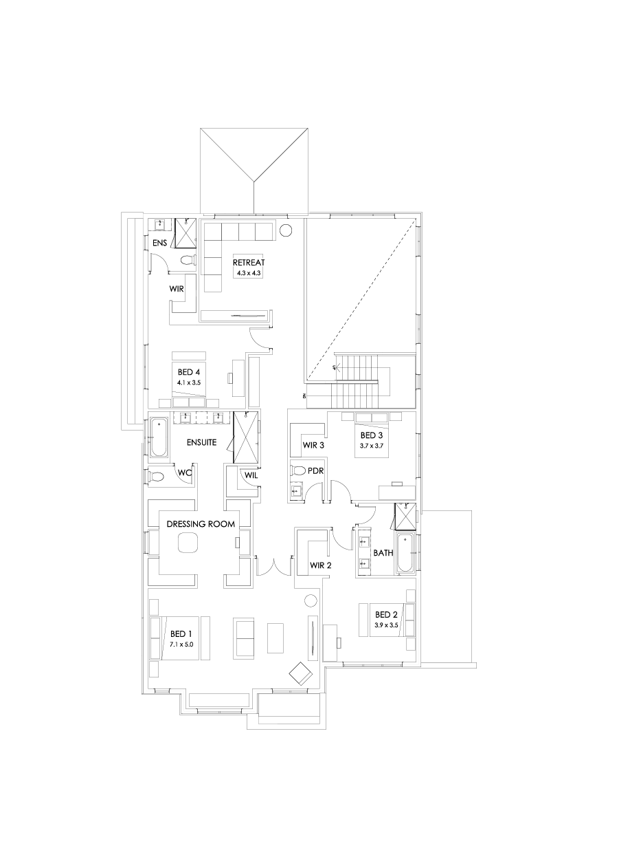 52 First Floor Floorplan (Larger kitchen - Flipped)