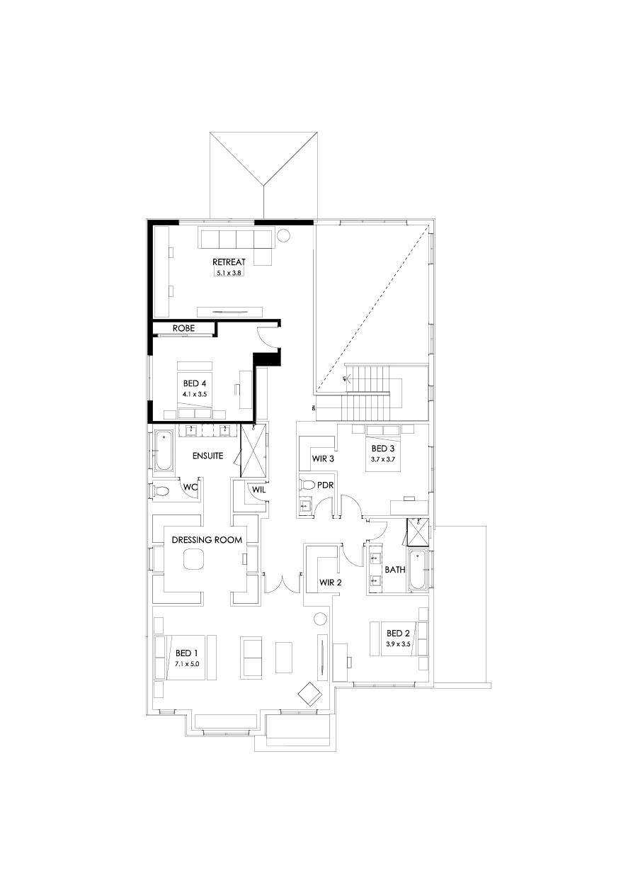 52 First Floor Floorplan (No minor ensuite - Flipped)